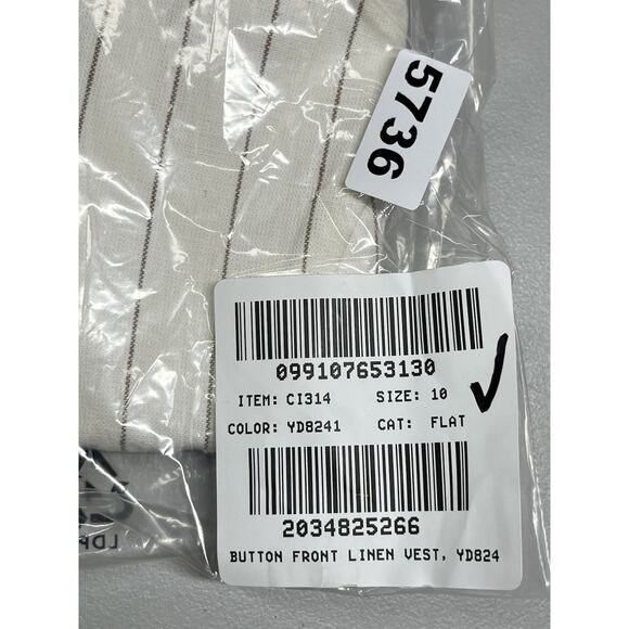 J Crew Striped Linen Blend Vest Womens 10 Ivory Camel Tailored Button V Neck - Picture 7 of 7